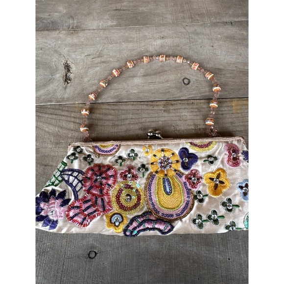 Vintage Chateau Jeweled And Sequin Purse Handbag Beaded Chain Handle Colorful - Picture 8 of 12